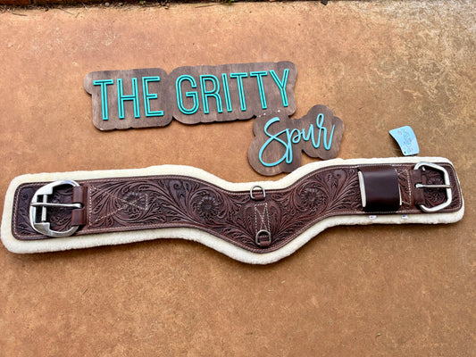 READY TO SHIP- Harness Leather Tooled Dark Oil Girth