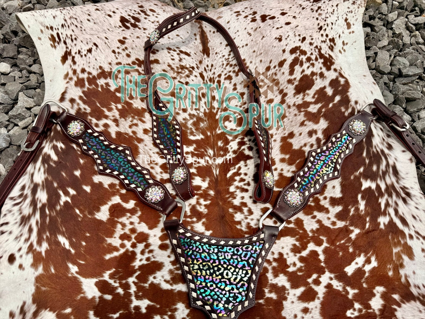 READY TO SHIP- Dark Metallic Cheetah Tack Set