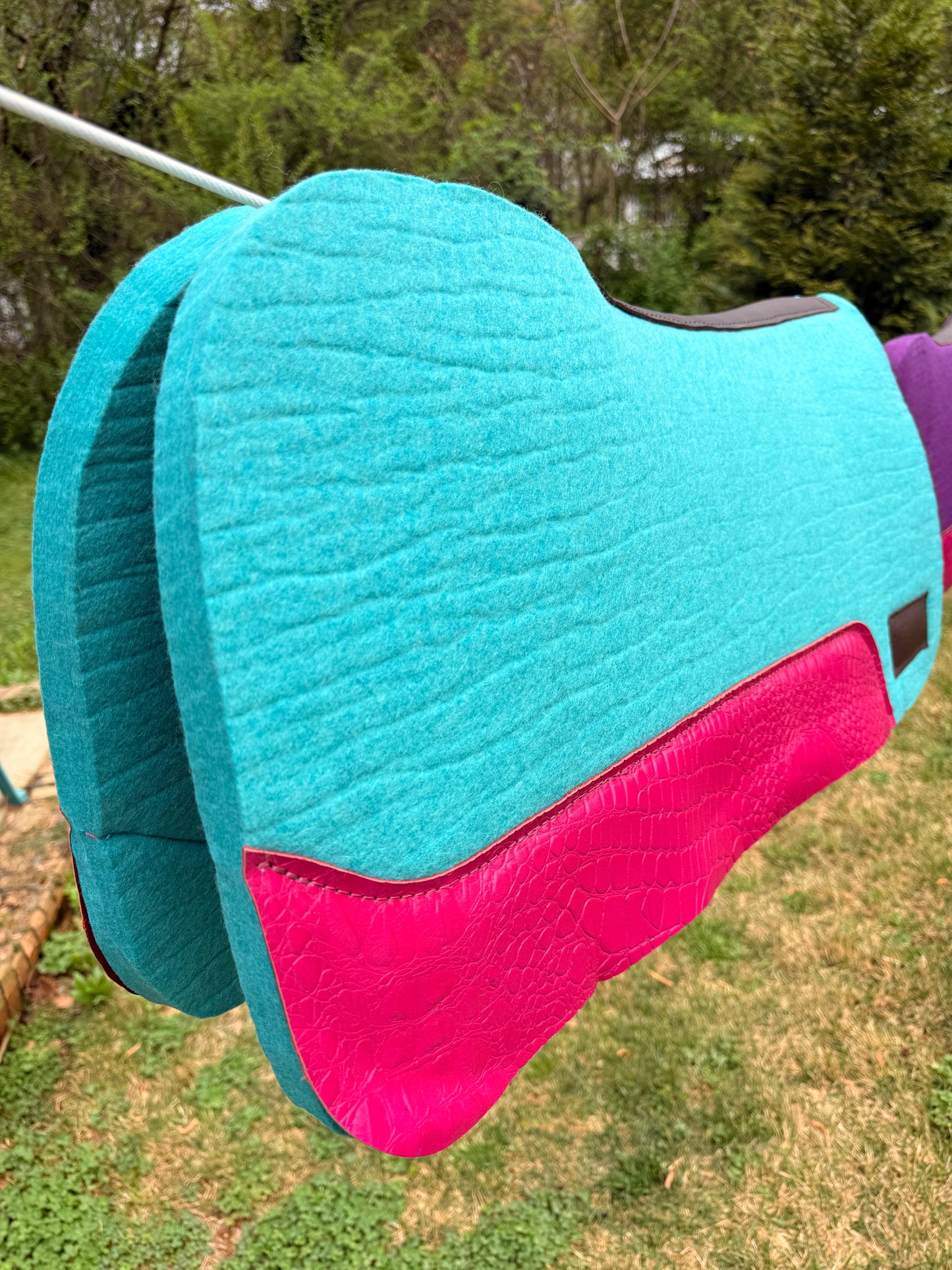 READY TO SHIP- Aqua 100% Wool Saddle Pad (choose details inside)