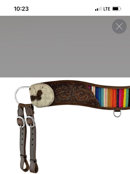 Tooled Dark Leather Tripping Collar with Wool Serape Saddle Blanket Inlay