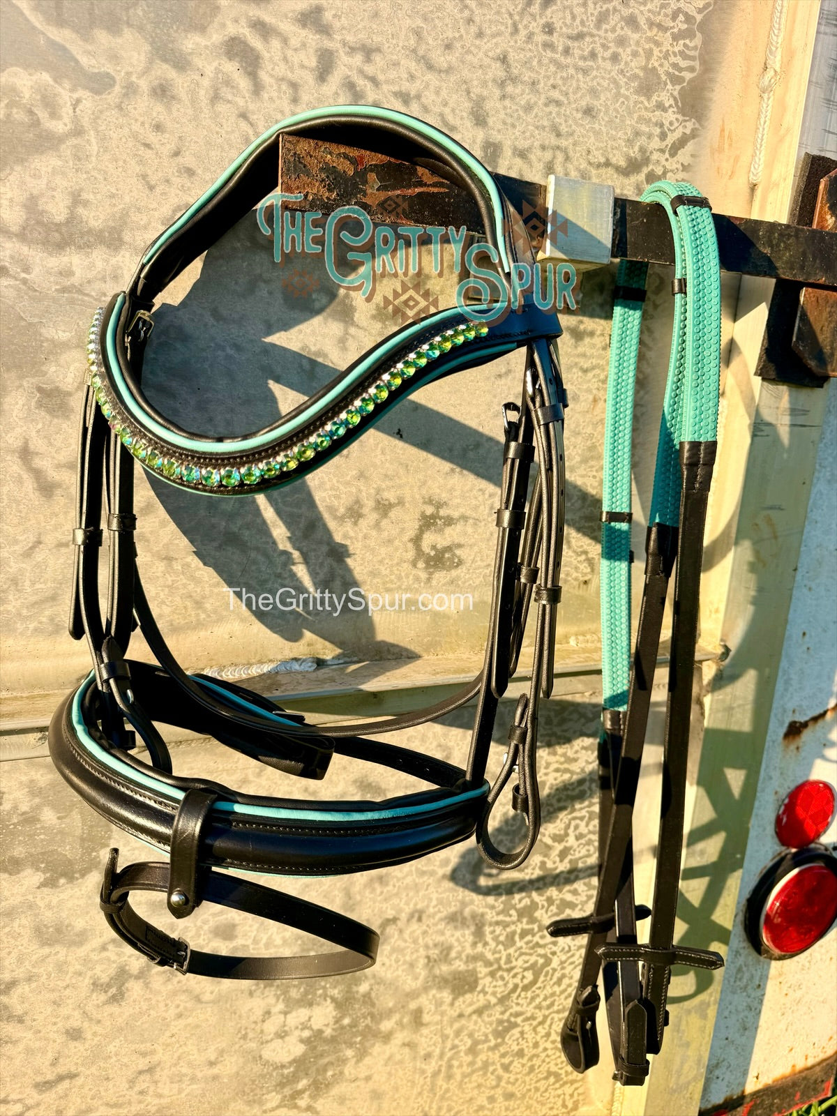 READY TO SHIP- Teal English bridle with reins
