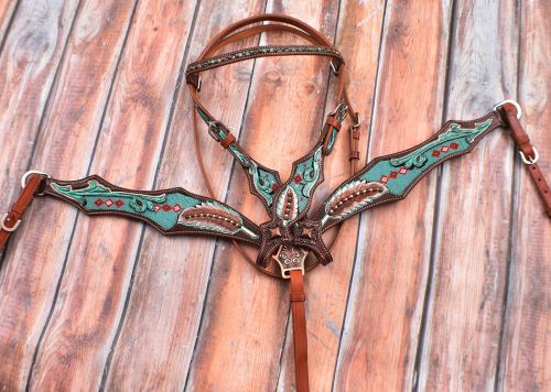 Turquoise Beaded Browband Headstall and Breast Collar Set