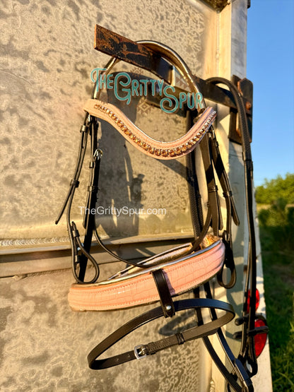 READY TO SHIP- Blush Pink gator English bridle with reins