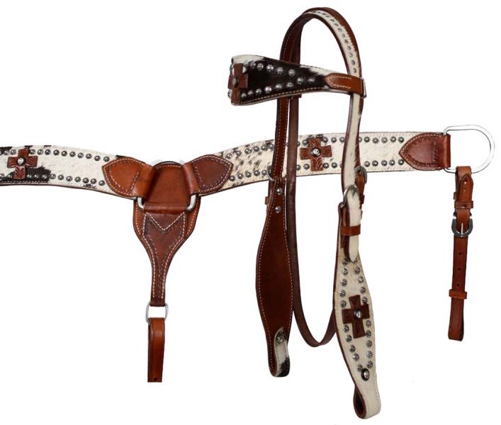 Hair on cowhide cross tack set