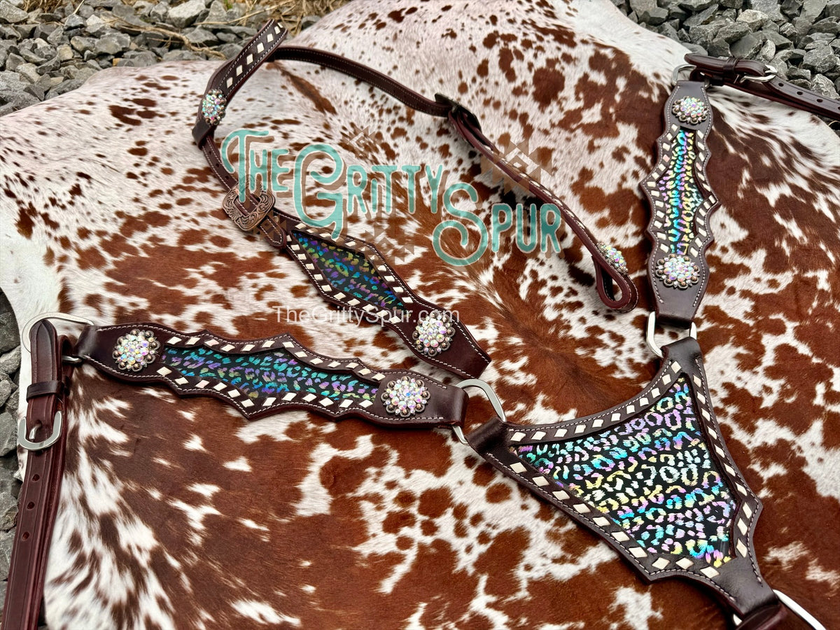 READY TO SHIP- Dark Metallic Cheetah Tack Set