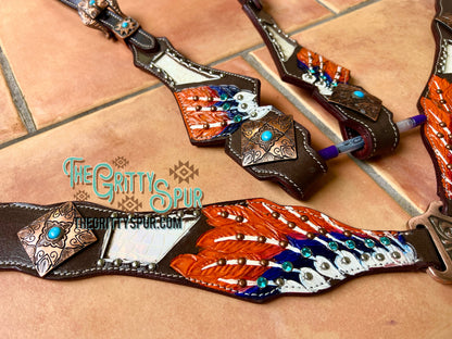 READY TO SHIP- Feather tack set with white gator inlay
