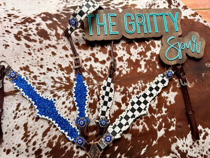 READY TO SHIP- Checker with blue glitter tack set