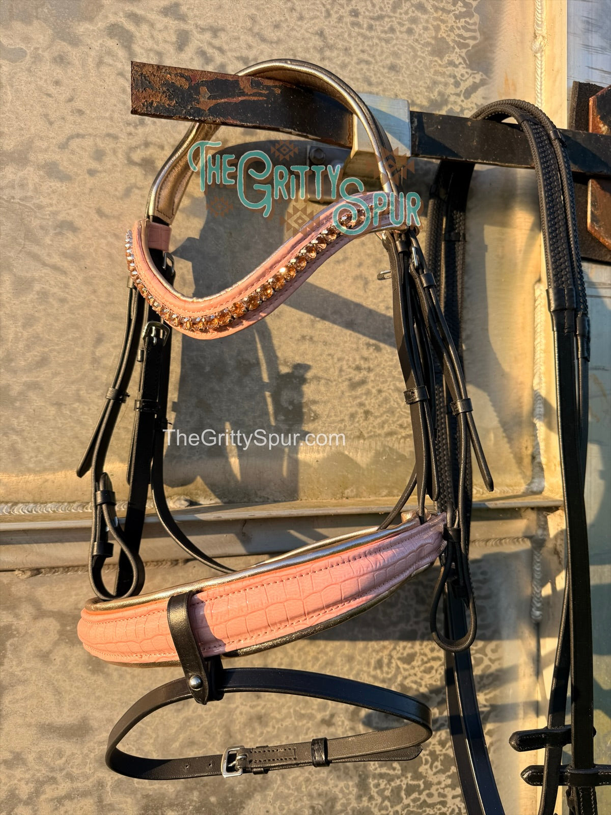 READY TO SHIP- Blush Pink gator English bridle with reins