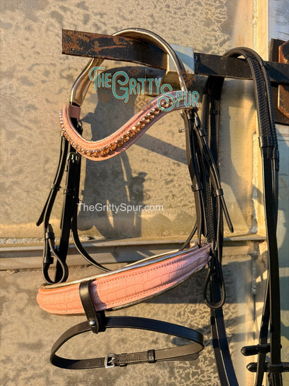 READY TO SHIP- Blush Pink gator English bridle with reins