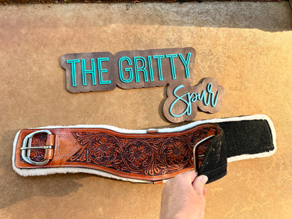 READY TO SHIP- Tooled Floral Leather Girth