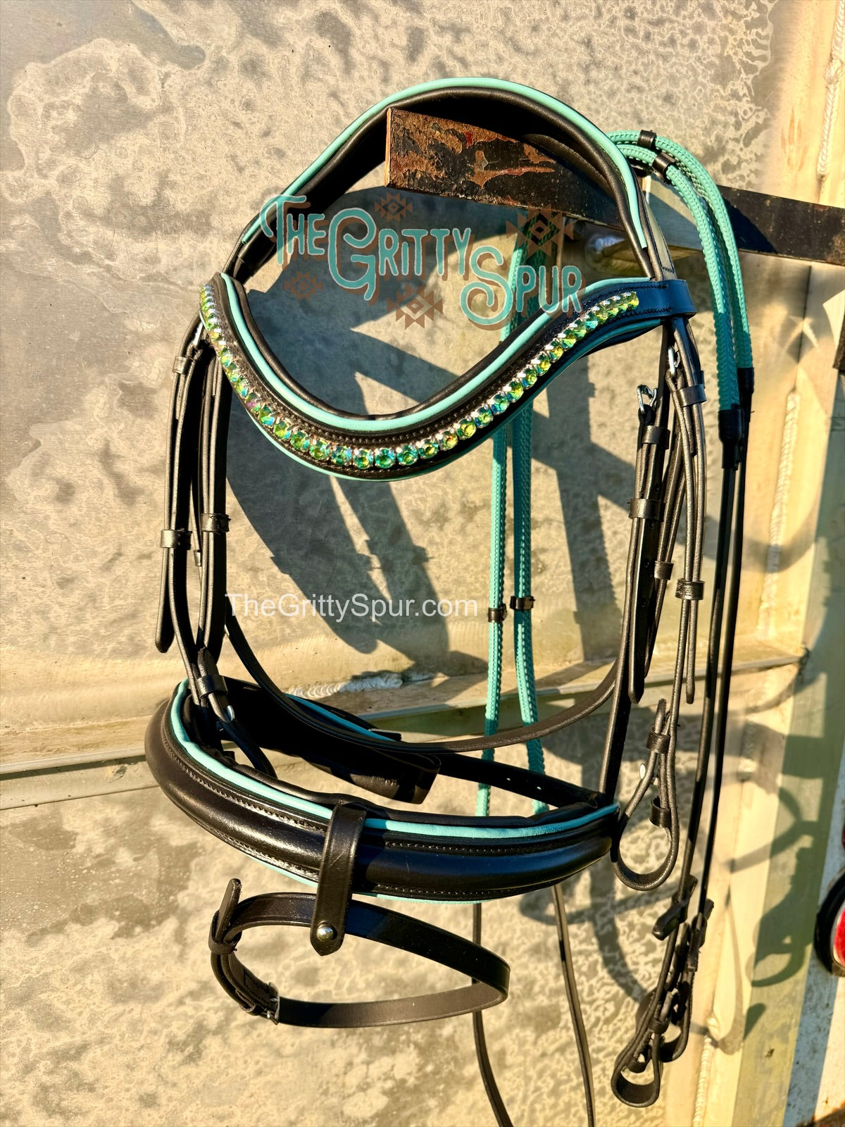 READY TO SHIP- Teal English bridle with reins