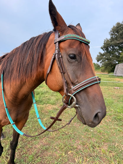 READY TO SHIP- Teal English bridle with reins black or brown
