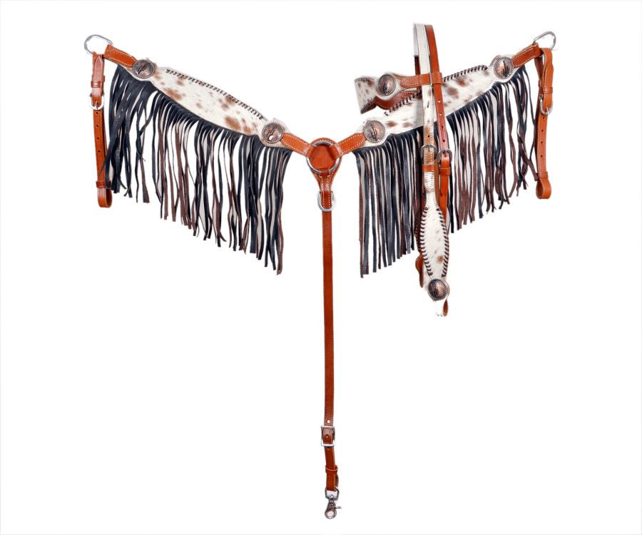 Cowhide inlay tack set with fringe