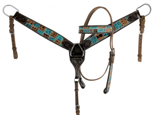 Teal Gator patchwork tack set