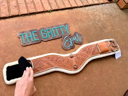 READY TO SHIP- Harness Leather Tooled Med Oil Girth