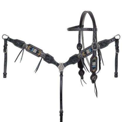 Sacred Feather Beaded Browband Headstall and Breastcollar Set