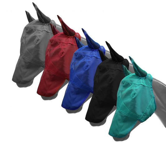 Long Nose Mesh Rip Resistant Fly Mask with Ears and Velcro Closure