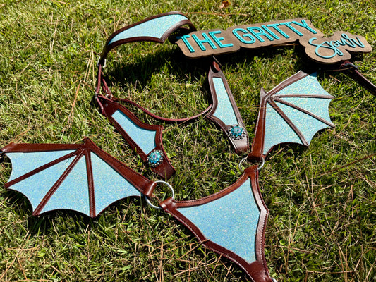 READY TO SHIP- Light blue glitter dragon tack set