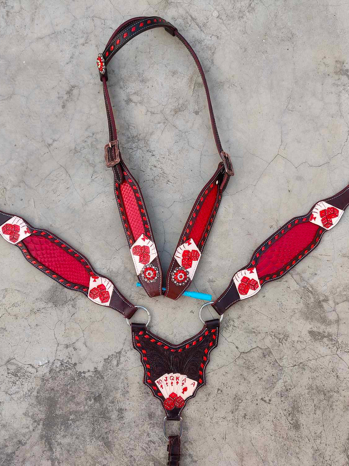 READY TO SHIP- Red Card Poker Tack Set with Red Gator