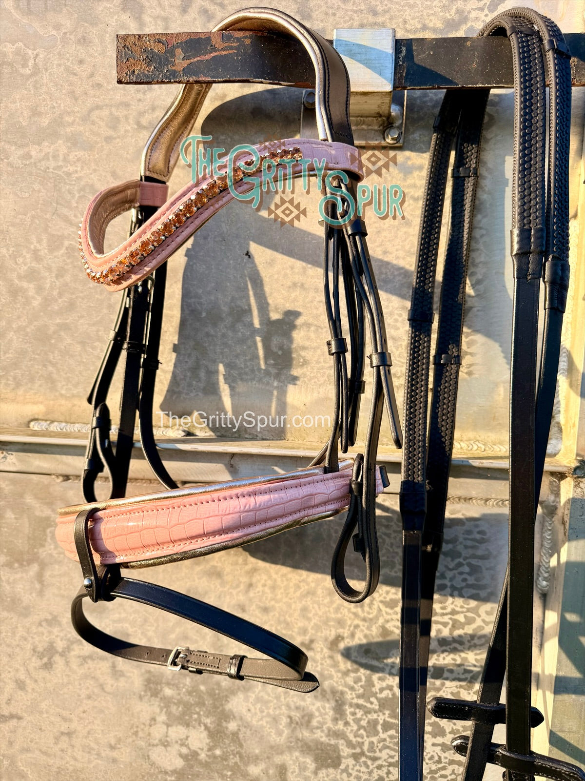 READY TO SHIP- Blush Pink gator English bridle with reins