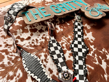 READY TO SHIP- Checker with black alligator tack set