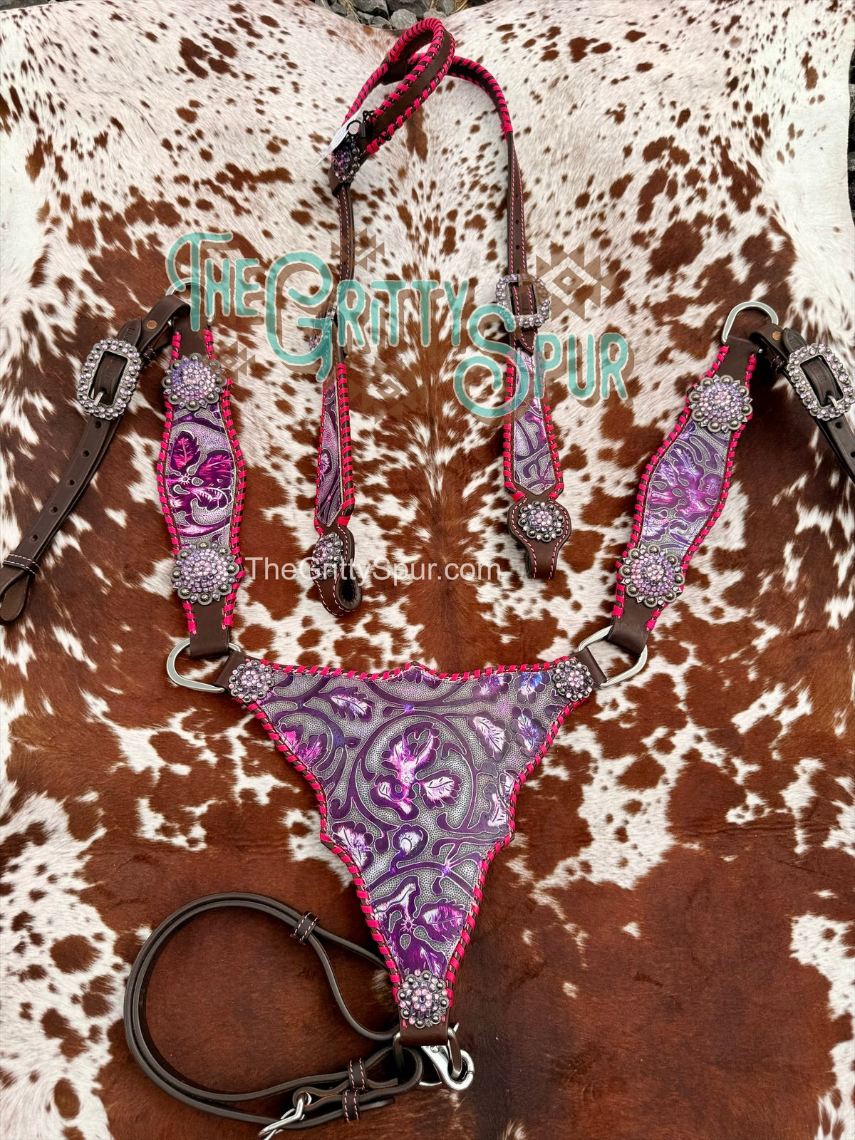 READY TO SHIP- Purple/Pink Gladiator tooled tack set