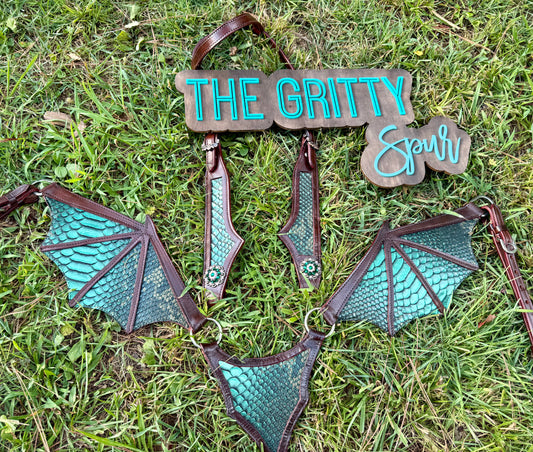 READY TO SHIP- Emerald Gator Dragon Tack Set