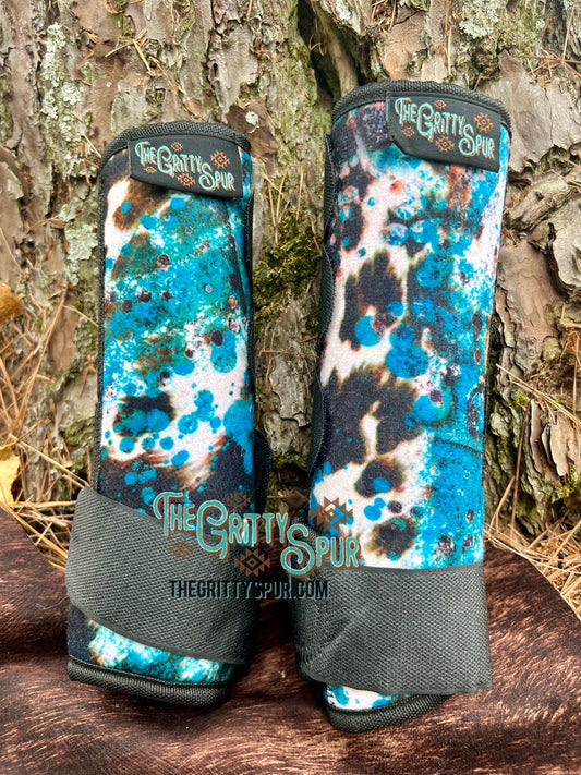 PRE ORDER- Turquoise Cowhide Splatter Sport Boots