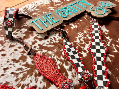 READY TO SHIP- Checker with red glitter tack set