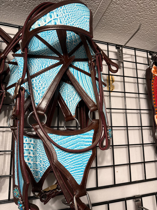 READY TO SHIP- Light Blue Gator Dragon Tack Set