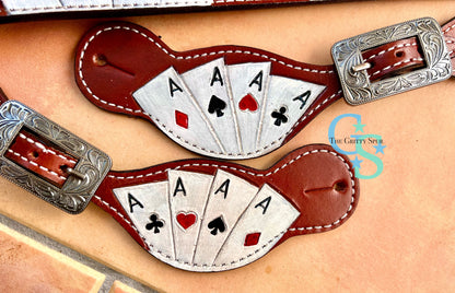 Ladies "Four of a Kind" painted leather spur straps