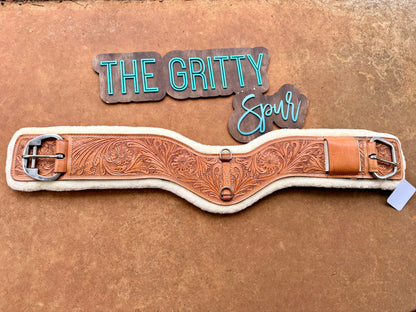 READY TO SHIP- Harness Leather Tooled Med Oil Girth