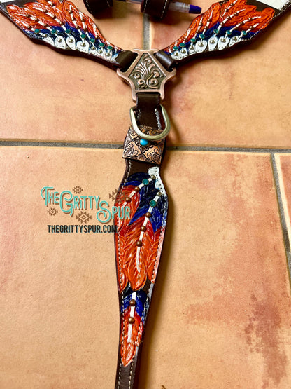 READY TO SHIP- Feather tack set with white gator inlay