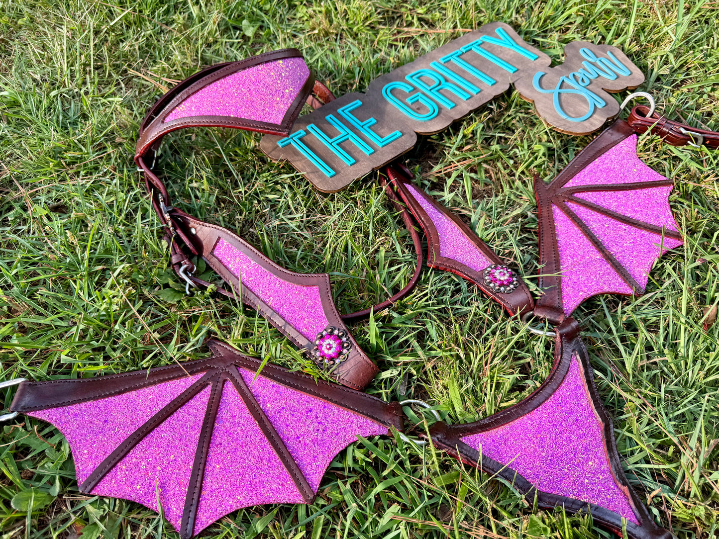 READY TO SHIP- Pink sparkle dragon tack set