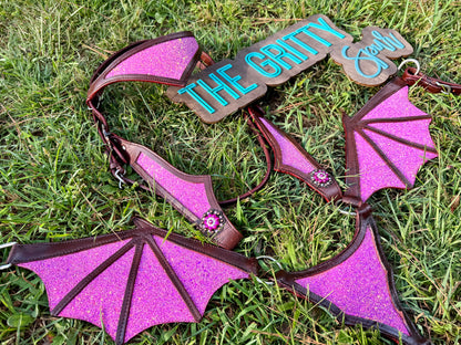 READY TO SHIP- Pink sparkle dragon tack set