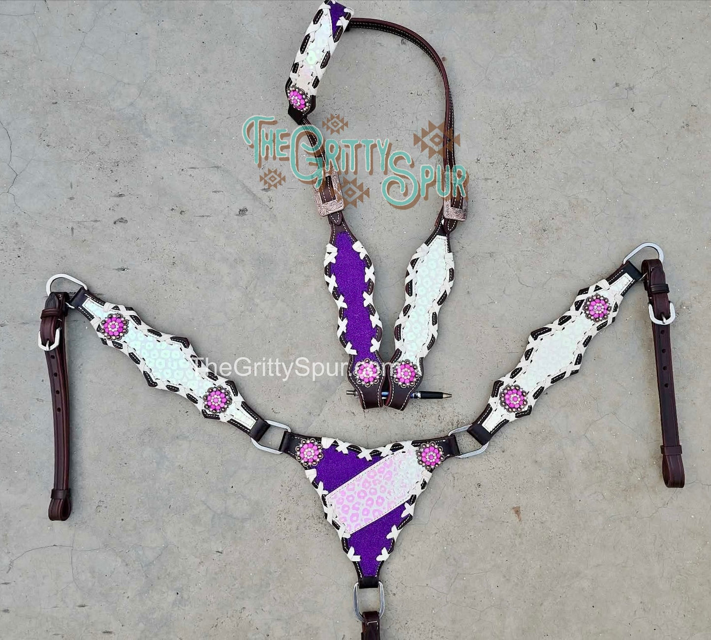 PRE ORDER- Purple and White Cheetah Tack set