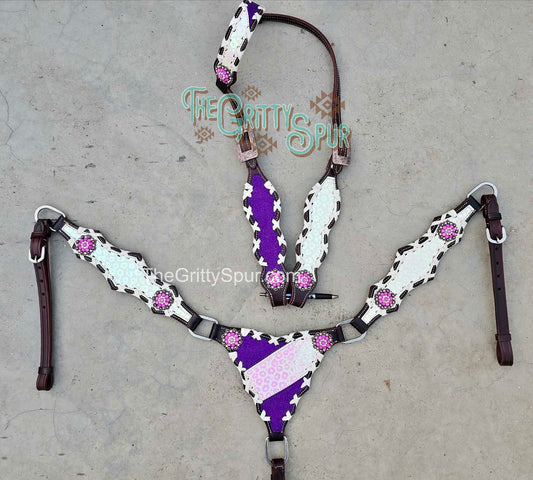 PRE ORDER- Purple and White Cheetah Tack set