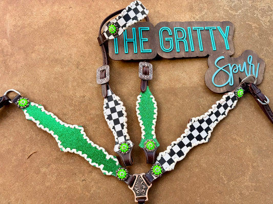 READY TO SHIP- Green Checker Tack Set