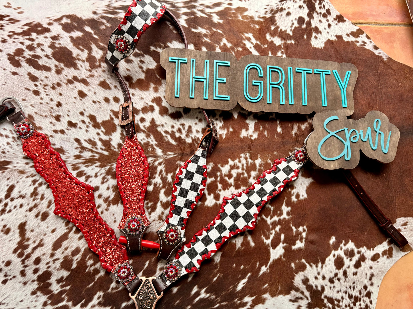 READY TO SHIP- Checker with red glitter tack set