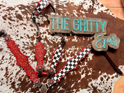 READY TO SHIP- Checker with red glitter tack set