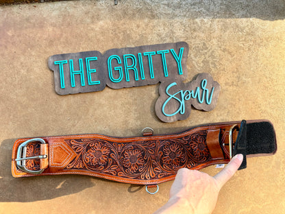 READY TO SHIP- Tooled Floral Leather Girth