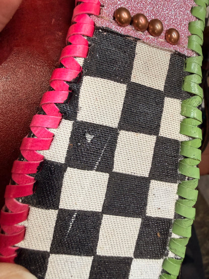 READY TO SHIP- pink and lime checker with glitter tack set (minor imperfections!)