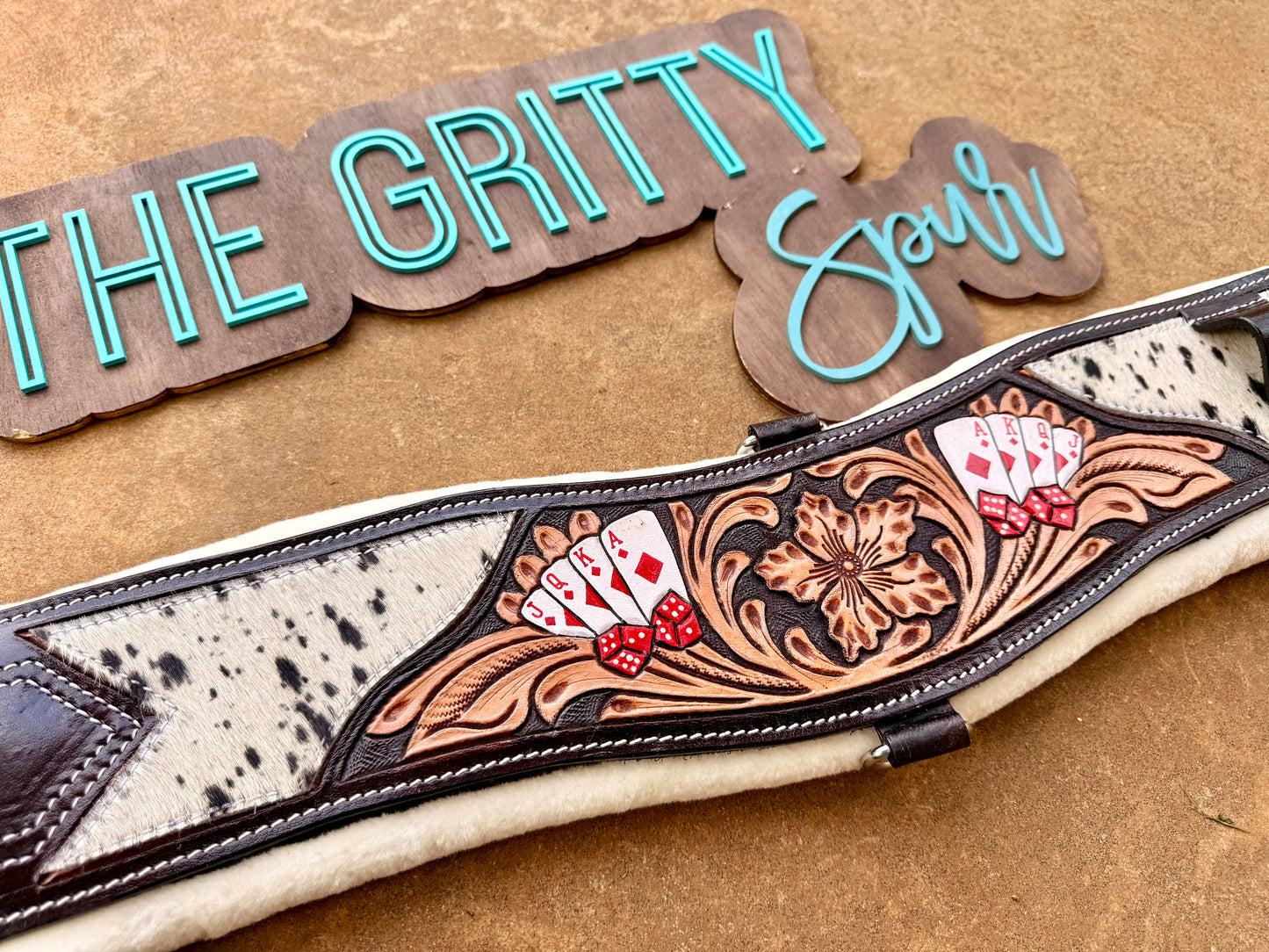 READY TO SHIP- Poker Cowhide Leather Girth