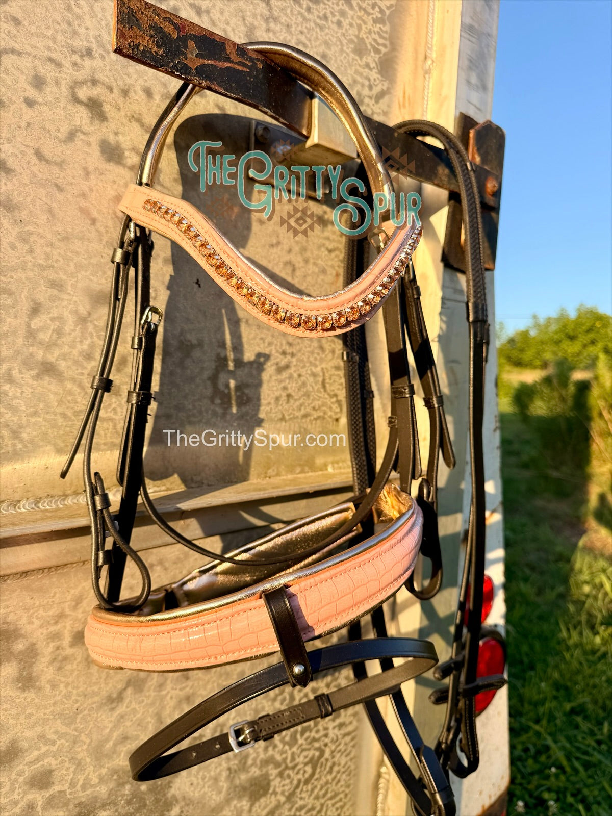 READY TO SHIP- Blush Pink gator English bridle with reins
