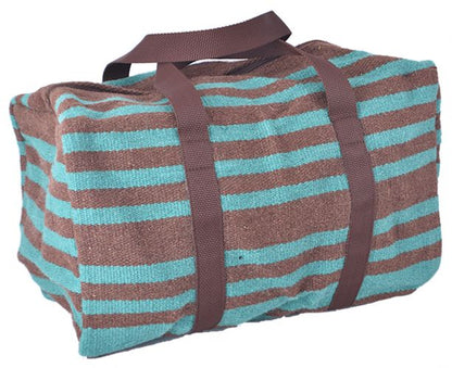 Turquoise and brown wool serape saddle blanket duffle bag