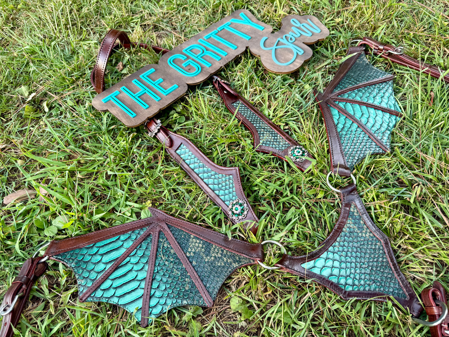 READY TO SHIP- Emerald Gator Dragon Tack Set