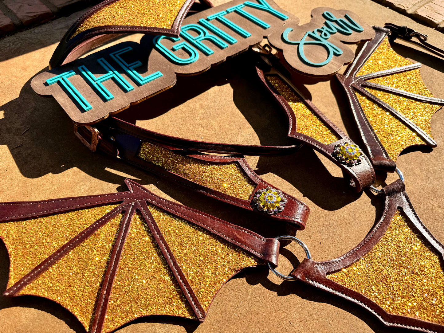 READY TO SHIP- Yellow Glitter Dragon Tack set