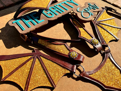 READY TO SHIP- Yellow Glitter Dragon Tack set