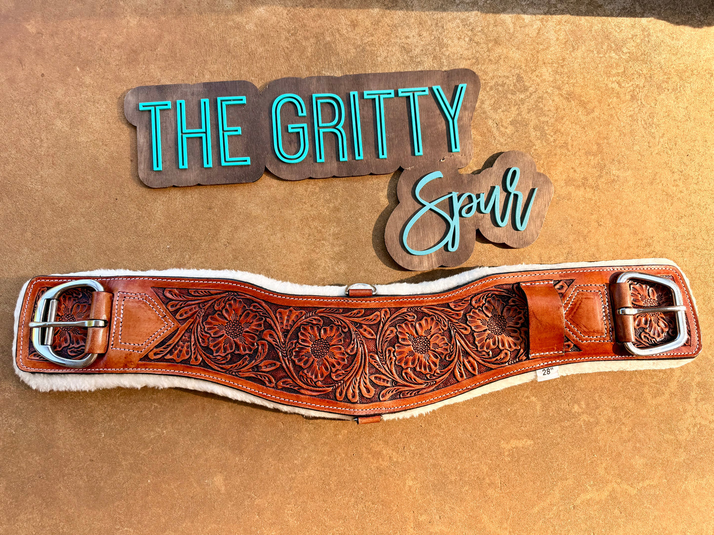 READY TO SHIP- Tooled Floral Leather Girth