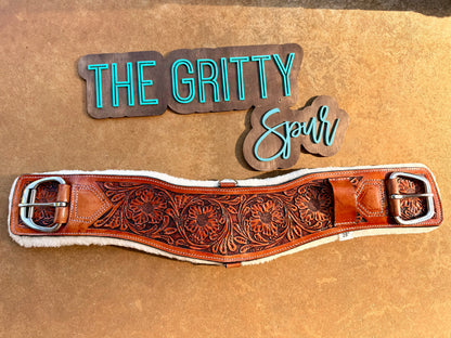 READY TO SHIP- Tooled Floral Leather Girth